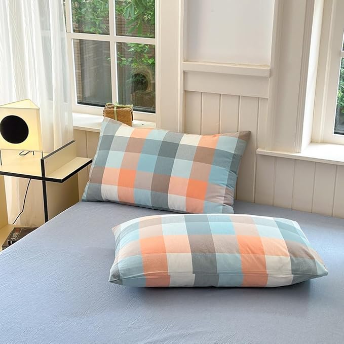 FACE TWO FACE Bedding Duvet Cover Set100% Washed Cotton Duvet Cover Linen Like Textured Breathable Durable Soft Comfy (Full, Yunxi Powder)