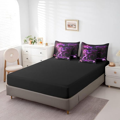 Castle Fairy 3D Dragon Comforter Set,Gothic Halloween Skull Bedding Set for Kids Boys Girls Room Decor,Western Dragon Animal (Comforter+Fitted+Flat Sheet+2 Pillowcases+2 Throw Pillow Covers