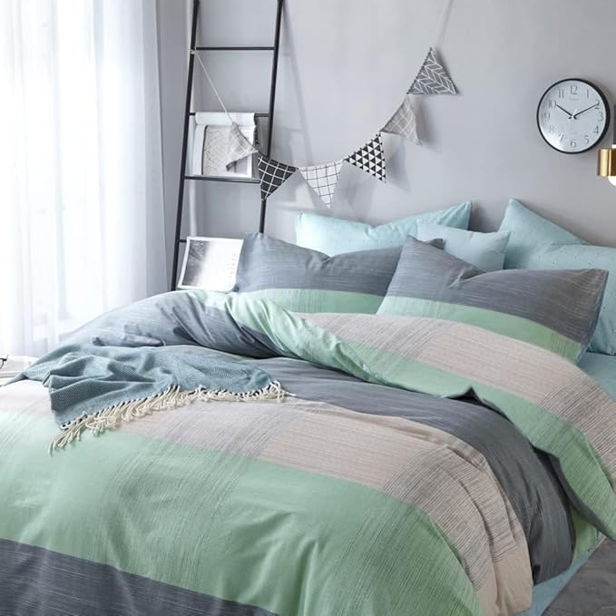 LifeTB Queen Comforter Set Patchwork Bedding Comforter Set Soft Fluffy Geometric Plaid Bedding Set for All Seasons Cozy Patchwork Plaid Checkered Pattern Queen Bed Comforter with 2 Pillow Shams
