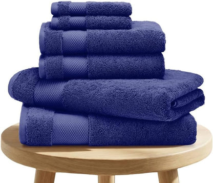 BIOWEAVES 100% Organic Cotton Bath Towel Set | 700 GSM Plush 6-Piece Premium Towel Set GOTS Certified, 2 Bath Towels, 2 Hand Towels & 2 Washcloths - Navy Blue