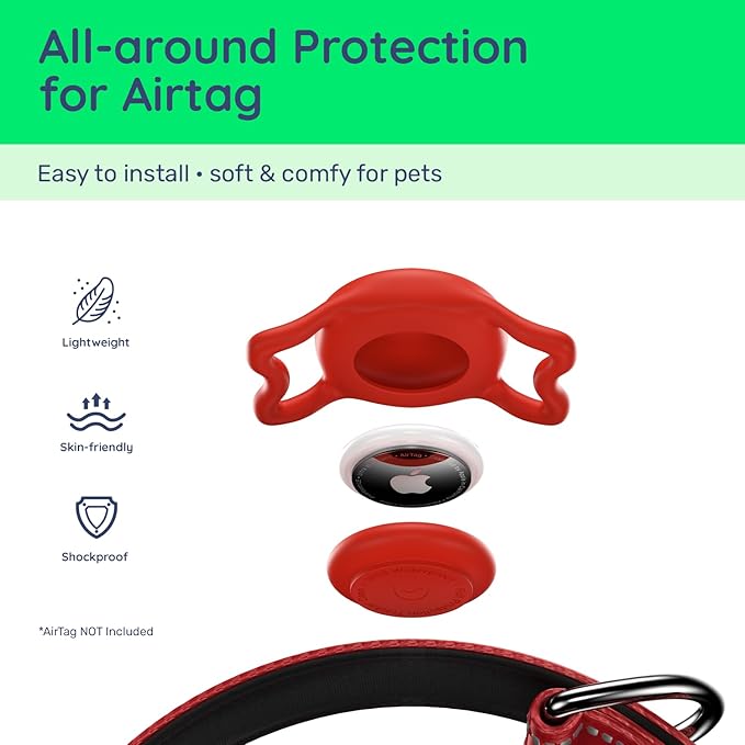 Airtag Dog Collar, Reflective Ultra-Durable Nylon Padded with QR Code Buckle & IP68 Waterproof Air Tag Holder Compatible for Apple AirTag, Comfortable for Small Medium Large Dogs(Red,S)