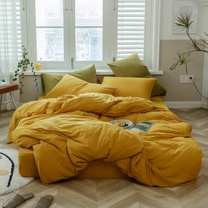VM VOUGEMARKET Jersey Knit Cotton Bedding Duvet Cover Queen,Yellow T-Shirt Cotton Down Comforter Cover Set,Super Soft Men Women Modern Bedding Set-Queen,Gold