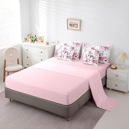 Castle Fairy Watercolor Flowers Comforter Set Bed in a Bag 7 Pieces Full,Merry Christmas Cherry Blossom Bedding Set,Fashion Diamond (Comforter+Fitted+Flat Sheet+2 Pillowcases+2 Throw Pillow Covers)
