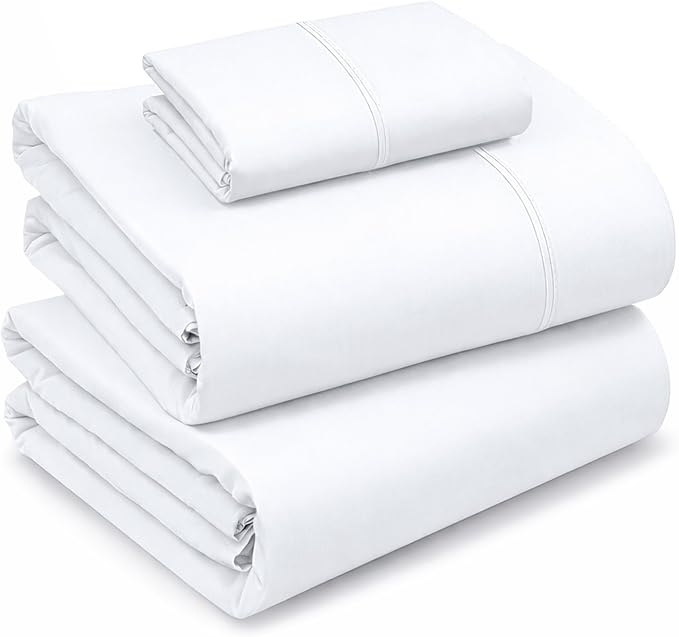 RUVANTI 100% Cotton Sheets – Twin XL Size Percale Bedding, Cooling & Breathable, Durable with a Crisp, Soft & Comfortable Feel, 16" Deep Pocket, 3-Piece Set, Bright White