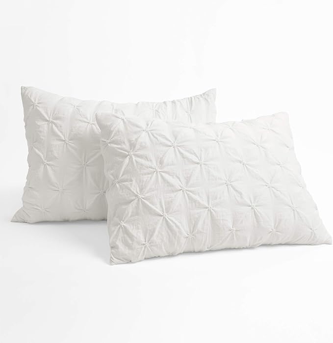 Lush Decor Ravello Pintuck Comforter Set - Luxe 5 Piece Textured Bedding Set - Traditional Glam & Farmhouse Inspired Bedroom Decor - Full/ Queen, White