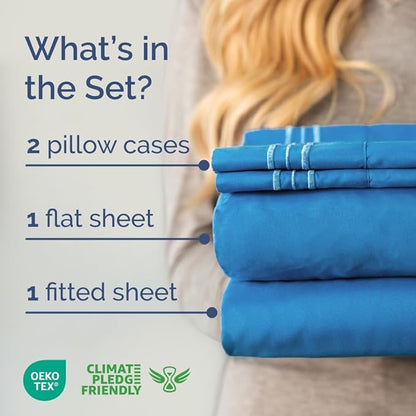 Full XL Bed Sheet - 4 Piece Full XL Bed Sheets Set - Soft, Breathable & Cooling - Hotel Luxury Bedding for Women, Men, Kids, Teens, Boys & Girls - Deep Pockets, Comfy, Fade & Wrinkle Free - Royal Blue