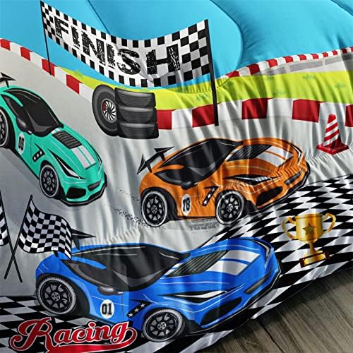 Axolotl Racing Car Bedding Set Twin,Cool Speed Race Car Down Comforter for Kids Boys Girls Teens,Car Theme Quilt with Three Cars Arrive at Finish,1 Comforter and 2 Pillowcases