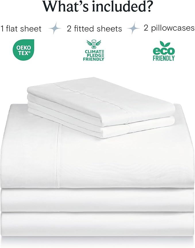 LuxClub 7 PC Split King Sheet Set Bed Sheets Deep Pockets 18" Eco Friendly Wrinkle Free Cooling Sheets Machine Washable Hotel Bedding Silky Soft - White Split King