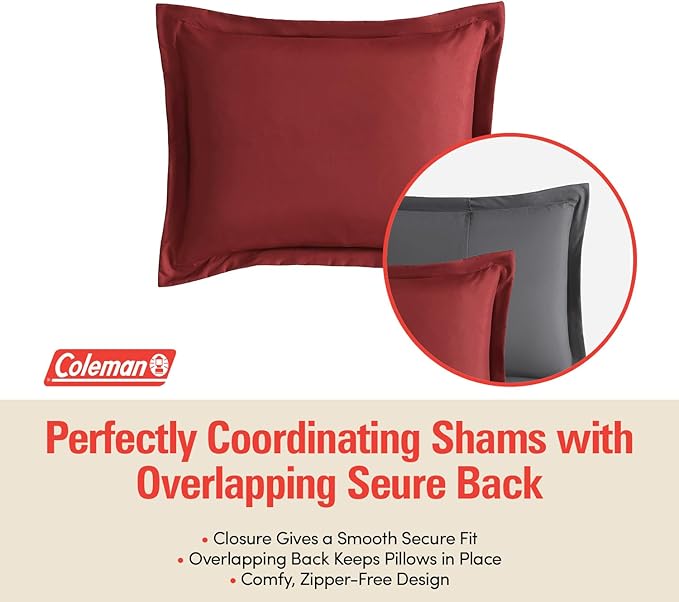 Coleman Twin XL Comforter Set Reversible Bed-in-a-Bag– Double-Sided Color Options, All-Season Comforter + Shams + Sheets – Perfect for Home, Cabin or Camp Use, Burgundy/Gray