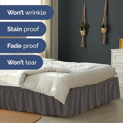 Wrap Around Dust Ruffle Bed Skirt - Dark Grey - Twin/Twin XL Size Beds with 18 Inch Drop - Elastic Strap - Adjustable Pleated Bedskirt with Brushed Fabric and Wrinkle Free - Women, Men, Kids & Teens