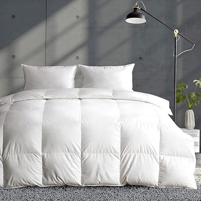 APSMILE Lightweight Down Feather Fibers Comforter Super King Size, Cooling Duvet Insert for Warm Weather/Hot Sleepers-Ultra Soft 100% Organic Cotton Cover, Fluffy Summer Duvet (Ivory White, 120x120)
