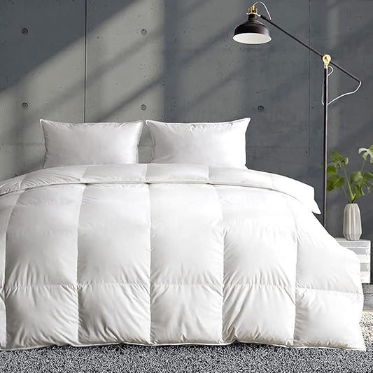 APSMILE Lightweight Down Feather Fibers Comforter Super King Size, Cooling Duvet Insert for Warm Weather/Hot Sleepers-Ultra Soft 100% Organic Cotton Cover, Fluffy Summer Duvet (Ivory White, 120x120)
