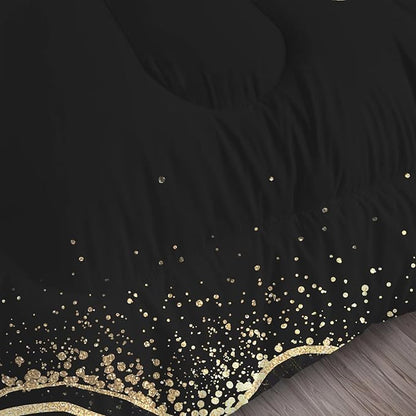 Marble Comforter Set Full/Queen Size Black and Gold Bedding for Girls Teen Women Men Bedroom Decor Texture Luxury Marbling Quilt Bed Sets, 1 Comforter 2 Pillowcases
