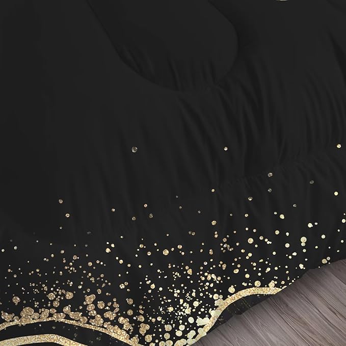 Marble Comforter Set Twin Size Black and Gold Bedding for Kids Girls Teen Women Men Bedroom Decor Texture Luxury Marbling Quilt Bed Sets, 1 Comforter 1 Pillowcase