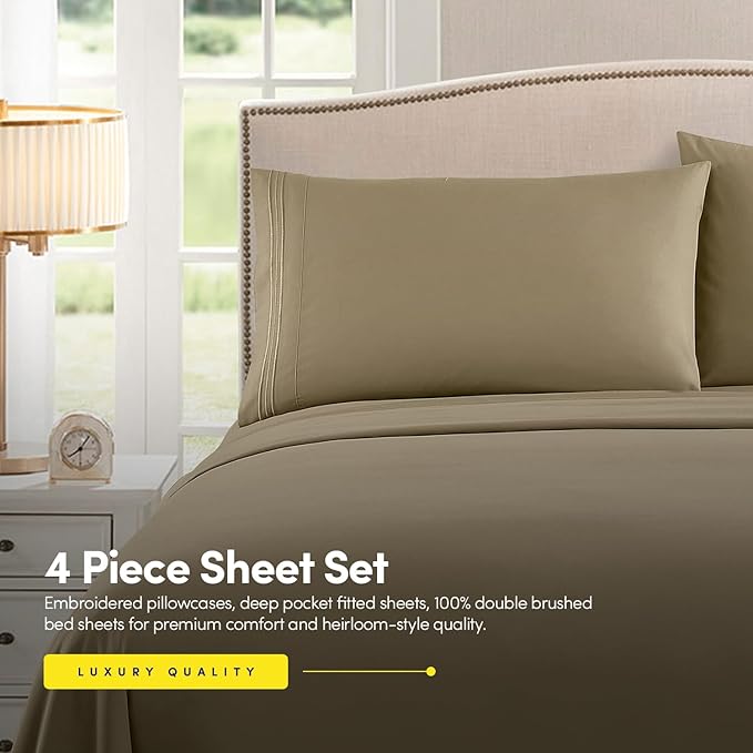 1500 Supreme Collection Extra Soft RV Short Queen Sheets Set, Sage - Luxury Bed Sheets Set with Deep Pocket Wrinkle Free Hypoallergenic Bedding, Over 40 Colors, RV Short Queen Size, Sage