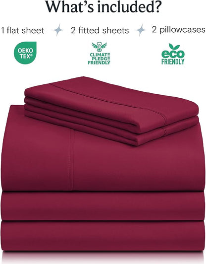 LuxClub 5 PC Split King Sheet Set, Breathable Luxury Bed Sheets, Deep Pockets 18" Eco Friendly Wrinkle Free Cooling Sheets Machine Washable Hotel Bedding Silky Soft - Burgundy Split King
