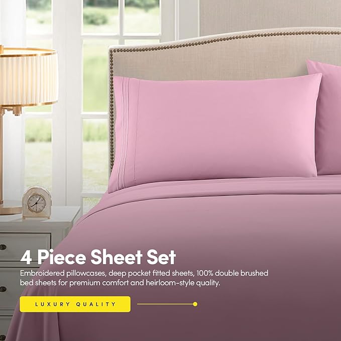 1500 Supreme Collection King Sheet Sets Pink - Luxury Hotel Bed Sheets and Pillowcase Set for King Mattress - Extra Soft, Elastic Corner Straps, Deep Pocket Sheets, King Pink