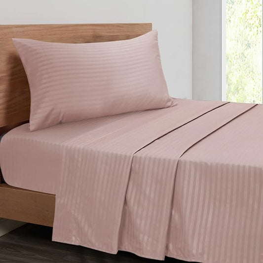 Mejoroom Striped Twin Sheet Set - Hotel Collection Twin Sheets - Bedding Sheets & Pillowcases with Deep Pocket Fitted Sheet, Breathable, Wrinkle & Fade Resistant - 3 Piece (02-Dusty Pink)