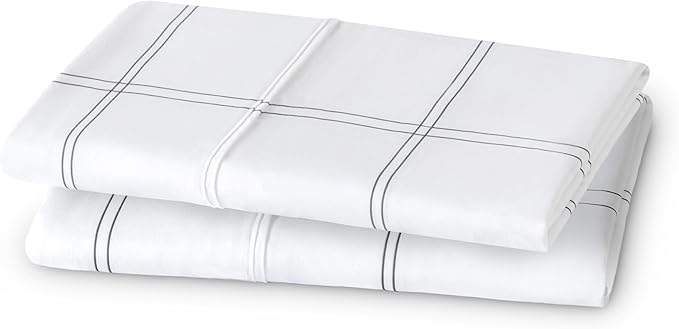 Bare Home Microfiber Pillow Cases - Standard/Queen Size Set of 2 - Cooling Pillowcases - Double Brushed - Pillowcases 2 Pack - Easy Care (Standard, Modern Plaid - White/Grey)