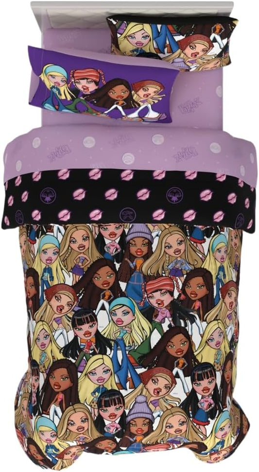 Bratz Fashion Bedding 5 Piece Super Soft Reversible Comforter and Sheet Set with Sham, Twin, (100% Official Licensed Product) by Franco