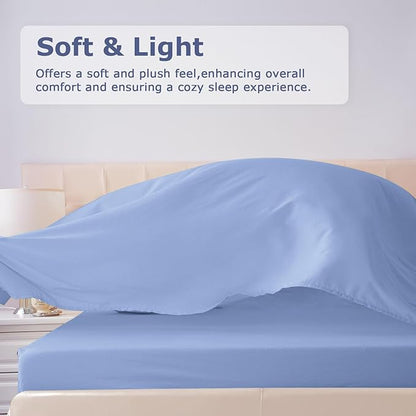 Twin XL Size Bed Sheet Set - 3 Piece Soft Microfiber Sheets with Deep Pockets, Cooling Technology, and Wrinkle-Free Pillowcase. Hotel-Quality, Durable Bedding, Chambray Blue