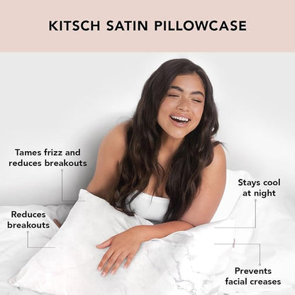 Kitsch Satin Pillowcase with Zipper for Hair & Skin - Softer Than Silk Pillow Cases, Smooth Cooling Satin Pillow Case, Wrinkle-Free, Machine Washable - Pillow Cases Standard Size 19x26 - Marble