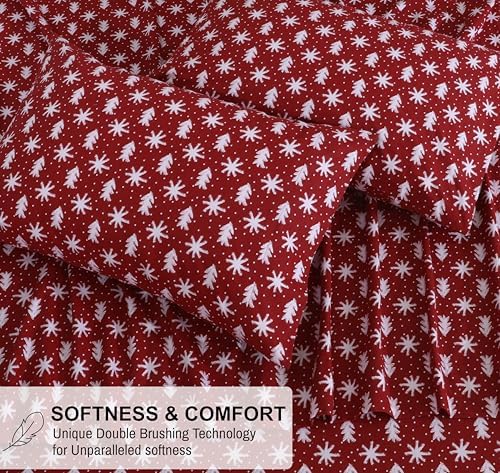 RUVANTI Flannel Sheets Twin XL Size, Red Christmas