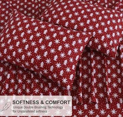 RUVANTI Flannel Sheets King Size, Red Christmas