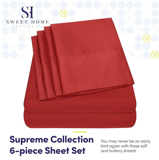 King Size Bed Sheets - 6 Piece 1500 Supreme Collection Fine Brushed Microfiber Deep Pocket King Sheet Set Bedding - 2 Extra Pillow Cases, Great Value, King, Samba Red
