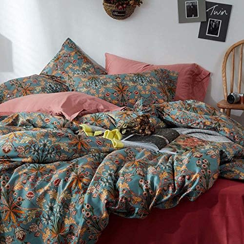 VM VOUGEMARKET Bohemia Duvet Cover Set King,3 Piece Long Staple Cotton Comforter Cover with Zipper Closure,Green Golden Elegant Bedding Set-Carol,King