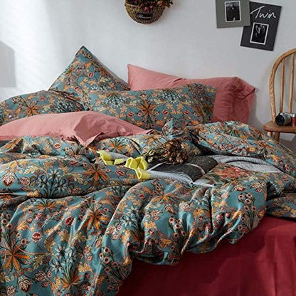 VM VOUGEMARKET Bohemia Duvet Cover Set King,3 Piece Long Staple Cotton Comforter Cover with Zipper Closure,Green Golden Elegant Bedding Set-Carol,King