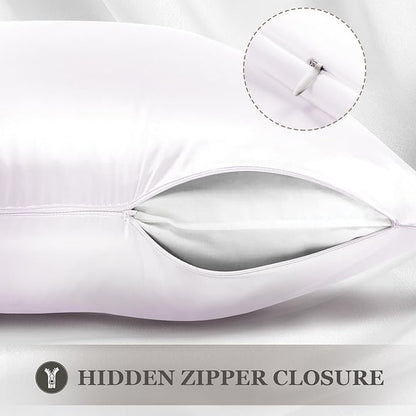 Adubor Mulberry Silk Pillowcase 2 Pack for Hair and Skin with Hidden Zipper, Both Side 23 Momme Silk,900 Thread Count, White, Queen Size,20x30 inch