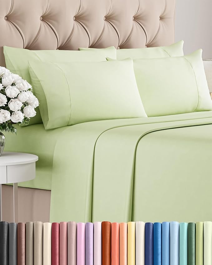 Cal King 6 Piece Sheet Set - Comfy Breathable & Cooling - Soft Hotel Luxury Bedding Set with 8-16 Inch Deep Pockets - 1 Flat & 1 Fitted Sheet & 4 Pillowcases - Wrinkle Free & Easy Care - Light Sage