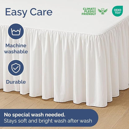 Bedskirt King Size Ruffle - 18 inch Drop Dust Ruffle Bed Skirt with Platform - Soft, Easy Fit, Premium Hotel Quality - Wrinkle, Fade & Shrink Resistant - For Women, Men, Kids and Teens - Antique White