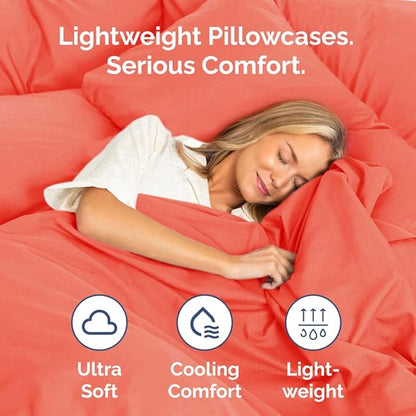 King Pillow Cases Set of 2 - Ultra Soft Hotel Quality Pillowcase Covers - Comfy, Cozy & Wrinkle Free - Shrinkage, Stain and Fade Resistant - Machine Washable Pillow Protectors - 2 Piece Set - Coral