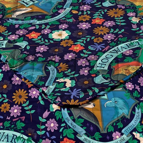 Harry Potter Botanical Crests Full/Queen Quilted Throw Blanket Adults Boys Girls, Soft Lightweight Bedding for Bed, or Couch, 90 x 90 inches