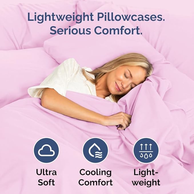 King Standard Pillow Cases Set of 2 - Ultra-Soft Hotel Quality Pillowcase Covers - Comfy, Cozy & Fade Free - Wrinkle Resistant - Machine Washable Pillow Protectors - 2 Piece Set - Light Pink
