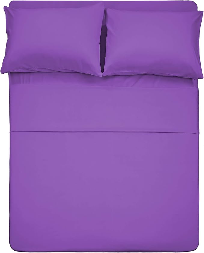 4 Piece Bed Sheet Set (Queen,Violet) 1 Flat Sheet,1 Fitted Sheet and 2 Pillow Cases,Brushed Microfiber Luxury Bedding with Deep Pockets