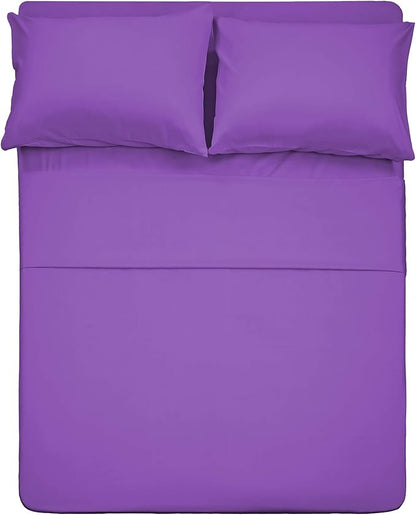 4 Piece Bed Sheet Set (Queen,Violet) 1 Flat Sheet,1 Fitted Sheet and 2 Pillow Cases,Brushed Microfiber Luxury Bedding with Deep Pockets