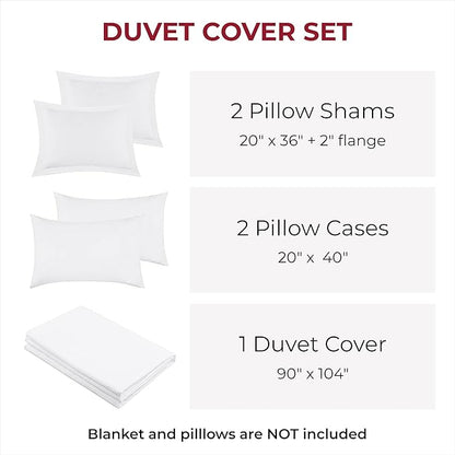 Mellanni Duvet Cover Set - 5 PC Iconic Collection Bedding Set - Hotel Luxury, Extra Soft & Cooling - Microfiber - Button Closure and Corner Ties (King, White)