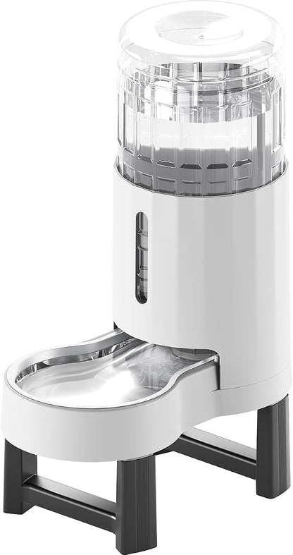 CZPET Elevated Dog Water Bowl Dispenser for Large Dogs (8L+Stand,White) | With Stainless Steel Bowl Gravity Waterer, Large Capacity and Drinking Area Noise-Free for Pets