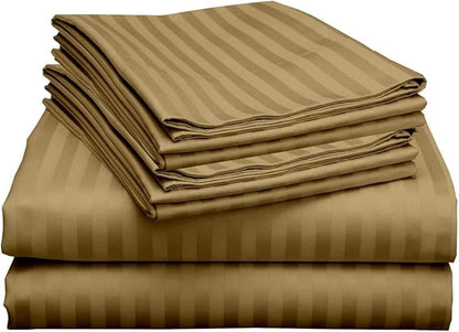 Mattress-Homes Premium Collection, 7 PC Split Sheet Set, 100% Egyptian Cotton Crisp Fits Mattress Up to 18" DEEP Pocket, King Size, Machine Wash, Extra-Soft Breathable Sheets in Taupe Stripe