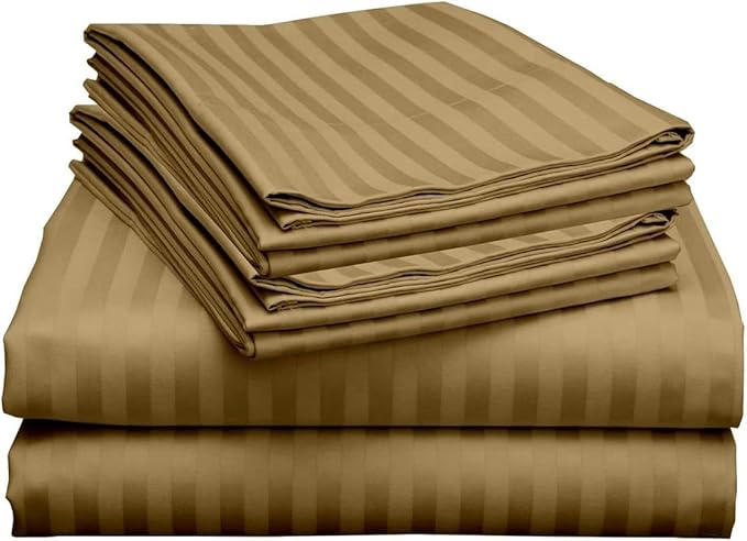 Mattress-Homes Extra Deep Pocket 6 Piece King Sheet Set, Hotel Luxury Collection, 100% Egyptian Cotton, 21" Deep Fitted Sheet, Soft, Cool & Breathable Bedding with 4 Pillowcases in Taupe Stripe