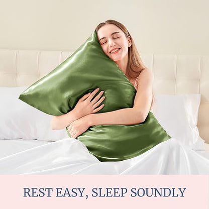 BEDELITE Satin Pillowcase for Hair and Skin, Super Soft and Cooling Similar to Silk Pillow Cases 2 Pack with Envelope Closure, Gift for Women Men(20"x26" Standard Size, Cedar Green)