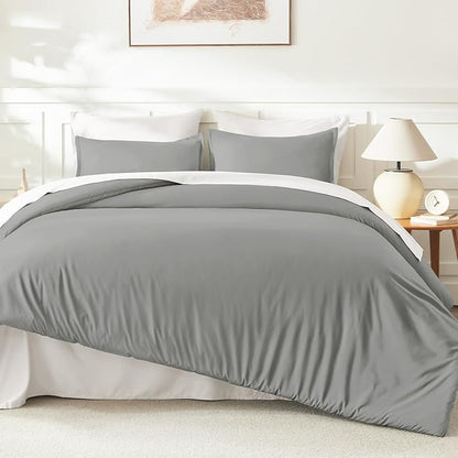 Litanika Comforters Medium Gray Super King Size, 3 Pieces Lightweight Solid Bedding Set & Collections, All Season Fluffy Bed Set (120x120In Comforter & 2 Pillowcases)