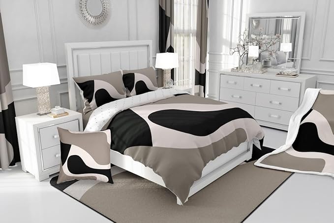 Erosebridal Black Beige Striped Comforter Set Twin Size,Boho Modern Geometric Abstract Bedding for Women Men Adults, Stripes Bold Lines Quilt,Minimalist Stylish Art Bedding Comforter Sets