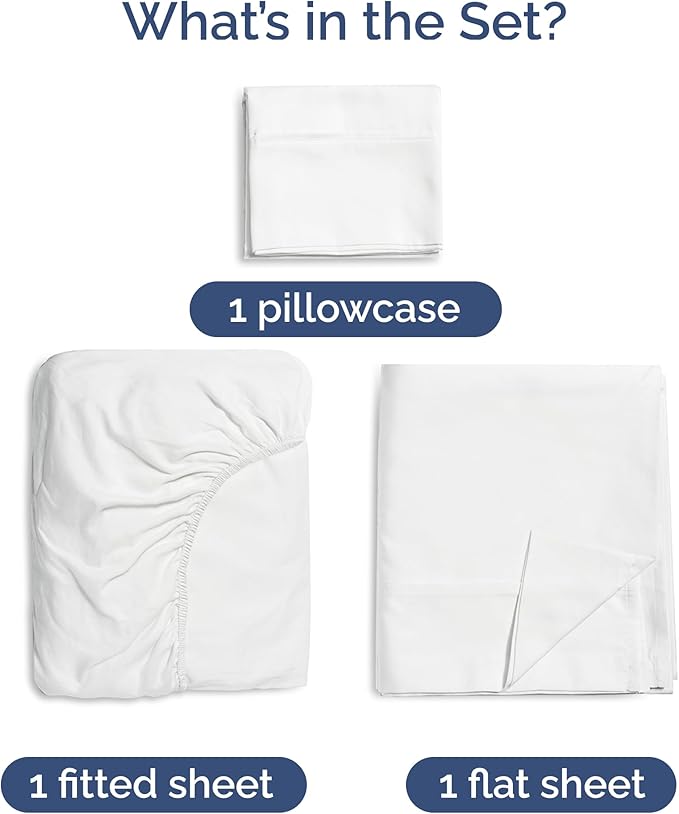 100% Rayon Derived From Bamboo - Bamboo Sheets Twin Size - Cooling Sheets for Twin - Ultra Soft, Breathable & Hotel Luxury Bedding - 1 Flat & 1 Fitted & 1 Pillowcase w/ 16 Inch Deep Pockets - White