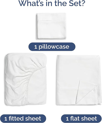 100% Rayon Derived From Bamboo - Bamboo Sheets Twin Size - Cooling Sheets for Twin - Ultra Soft, Breathable & Hotel Luxury Bedding - 1 Flat & 1 Fitted & 1 Pillowcase w/ 16 Inch Deep Pockets - White