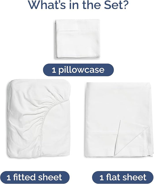 100% Rayon Derived From Bamboo - Bamboo Sheets Twin Size - Cooling Sheets for Twin - Ultra Soft, Breathable & Hotel Luxury Bedding - 1 Flat & 1 Fitted & 1 Pillowcase w/ 16 Inch Deep Pockets - White