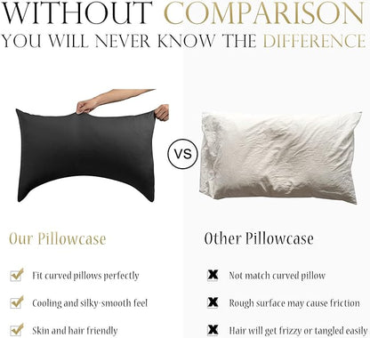 Cooling Side Sleeper Pillow Cases - Curved Rayon Derived from Bamboo Pillowcase Cover - Breathable Cool Silky Soft Pillowcase for Hot Sleepers Hair and Skin, King Size 1 Piece, 20 * 36 Inches Black